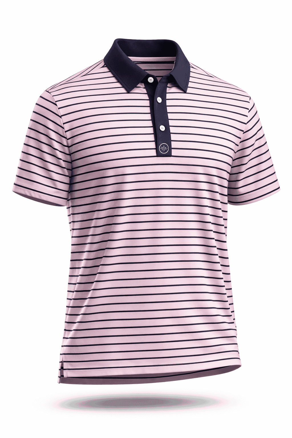 Classic Striped Performance Polo – Pink & Navy